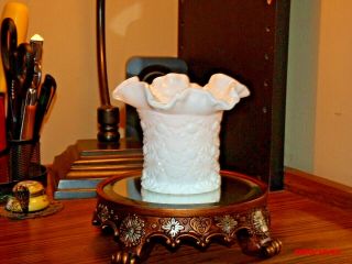 Vintage Fenton Milk Glass Top Hat Vase Daisy & Button Pattern With Ruffled Rim