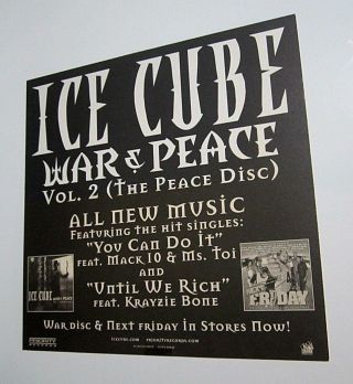 ICE CUBE 2000 Double Sided Promo Poster Flat War & Peace Vol 2 2