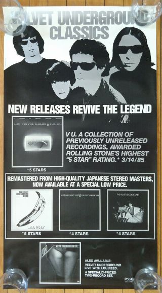 Velvet Underground Classics Vintage Music Promo Poster 1985