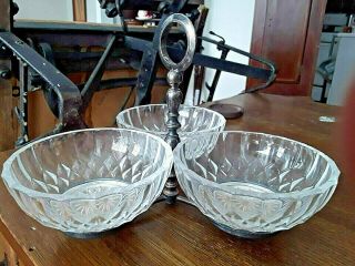 Val St Lambert Crystal Bowl With Silver Serving Tray With Handle Signed