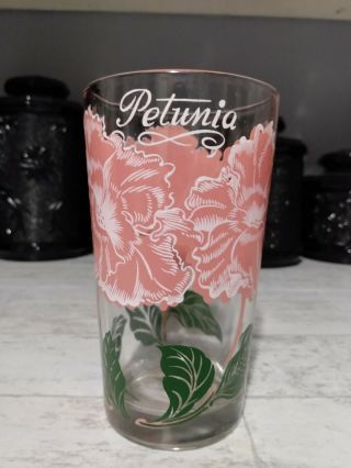 Vintage Boscul Peanut Butter Glass - Petunia - Name On Top - Pink - 5 " Tall