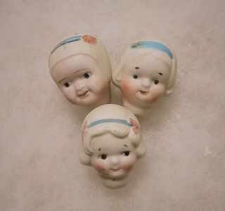 Set Of Three Vintage Bisque Flapper Style Doll Heads - Nippon