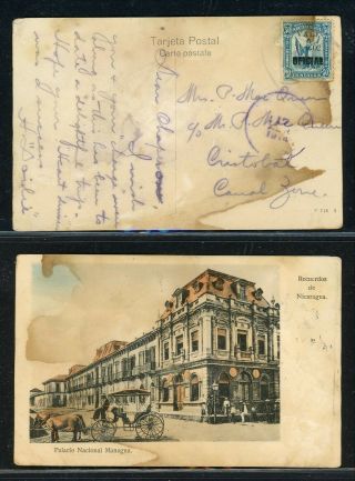Nicaragua Postal History: 1914 2c/50c Schg Post Card Managua - Cristobal Cz $$$