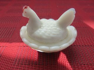 Vintage 2 1/2 " Long Milk Glass Miniature Hen On Nest