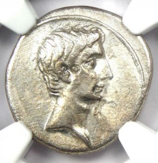 Roman Octavian Augustus Ar Denarius Silver Coin 32 Bc - Certified Ngc Vf