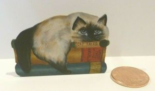 Therese Bahl Dollhouse Miniature Fire Board / Screen Painted Cat Laying On Books