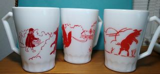 Vintage Little Red Riding Hood Three Pigs Milk Glass Coffee Mug Hazel Atlas