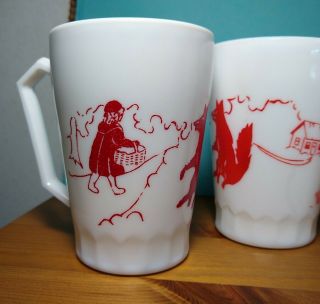 Vintage Little Red Riding Hood Three Pigs Milk Glass Coffee Mug Hazel Atlas 2