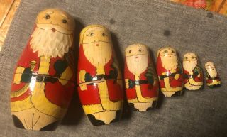 Vintage Hand Painted Santa Nesting Doll Wooden 6 Dolls