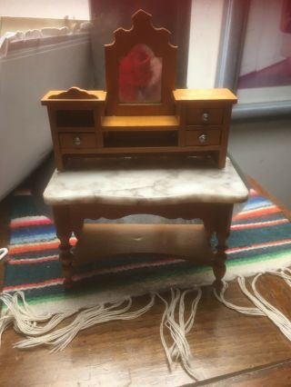 Antique Schneegas Marble Top Desk.  Mirror And Drawers