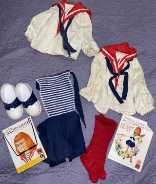 Vtg Mattel Charmin Chatty Black Glasses & Sailor Suit Outfit & Books