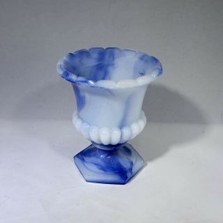 Vintage Akro Agate Slag Glass Blue Swirl Urn 3 1/8 "