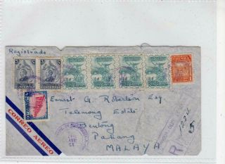 Guatemala: 1947 Registered Air Mail Cover To Malaya (c47740)