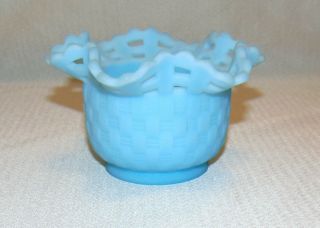 Fenton Art Glass - Light Blue Satin Basket Weave Lace Ruffled Edge Rose Bowl