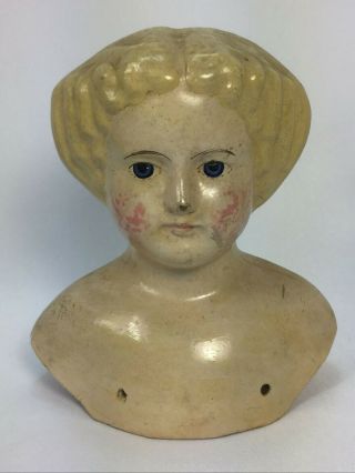 Antique German Papier - Mache Doll Shoulder Head Blonde W/ Curls For Repair Parts