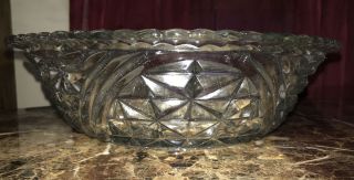 Vintage Anchor Hocking Clear Glass Salad Serving Bowl W/ Stars And Bars Pattern