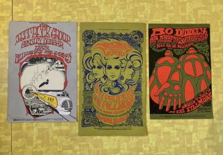 Set Of 3 Vintage Bill Graham Poster Postcards Jeff Beck Bo Diddley And More