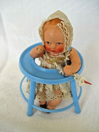 Antique German Bisque Pacifier Baby Doll Small 3 " Hertwig With Walker