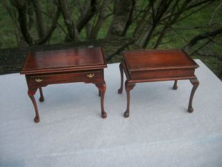 Vintage Miniature 2 Tables Queen Anne Signed 
