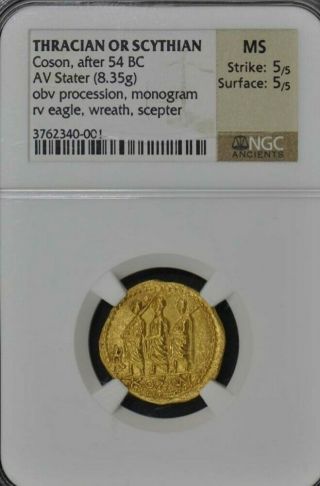 Thracian Coson Stater Brutus Assassins Stater Ngc Ms 5/5 Ancient Gold Coin