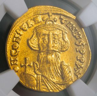 651,  Byzantine Empire,  Constans Ii.  Gold Solidus Coin.  (4.  41gm) Ngc Au
