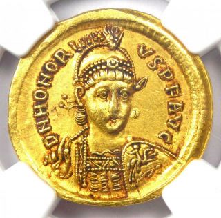 Western Roman Honorius Av Solidus Gold Coin 393 - 423 Ad - Certified Ngc Choice Au