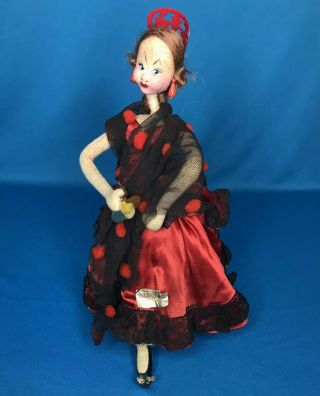 Vintage Roldan Klumpe Spanish Flamenco Dancer Cloth Doll 10  Tag