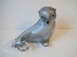 Seal Sea Lion Figurine Art Glass Paperweight Gray Figurine