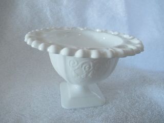 Vtg White Milk Glass Lace Edge Pedestal Candy/nut,  Dessert Dish Bowl 3 1/2 " High