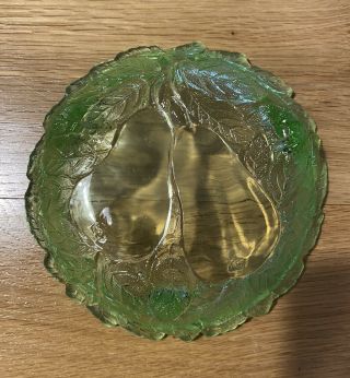 Vintage Green Glass Tiara Sweet Pear Candy Dish With 3 Feet,  6” X 1 3/4”