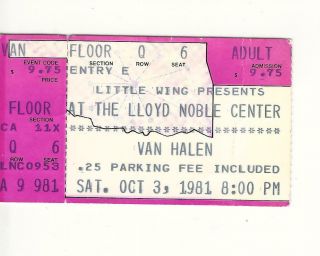 Concert Ticket Stub 1981 Oct 3rd - Van Halen - Lloyd Noble Center Norman Ok