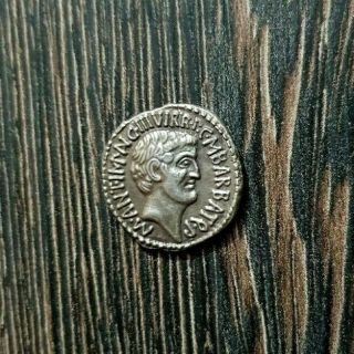 Ancient Roman Silver Denarius Marc Antony And Octavian 41 Bc.