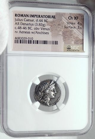 JULIUS CAESAR 48BC Ancient Silver Roman Coin VENUS TROY Rome HERO NGC i81522 3