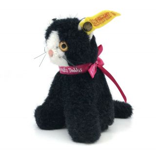 Steiff Pussy Cat Plush Kitty Black 14cm 5.  5in Id Button Tag 1982 - 84 Vintage