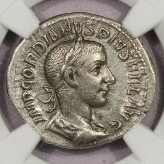 238 - 244 Ad Roman Empire Gordian Iii Ar Denarius Ngc Au B - 9