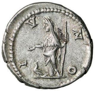 Julia Domna Ar Denarius " Ivno Juno,  Peacock " Rome 196 - 211 Ad Ric 559 Good Vf