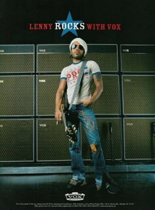 Lenny Kravitz Vox Amplifiers 2002 8x11 Promo Poster Ad