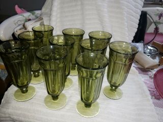 Vintage Sundae Glasses.  Green Glass 7 1/2 Inch Glass.  Set Of 10 Glasses