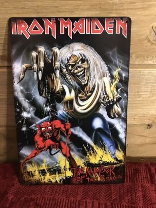 Iron Maiden Number Of The Beast Metal Sign Tin Poster Tacker Eddie 8”x12”