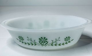 Glasbake Casserole Dish J235 1 Qt Green Daisy Milk Glass Oval 10 In Usa Vintage