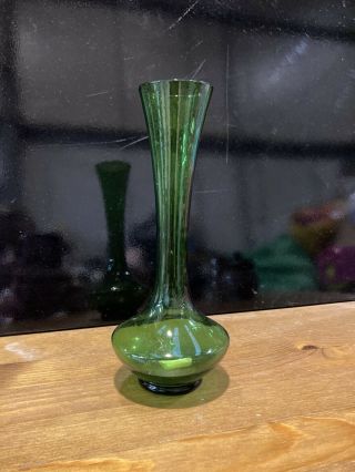 Vintage Retro Emerald Green Glass Vase