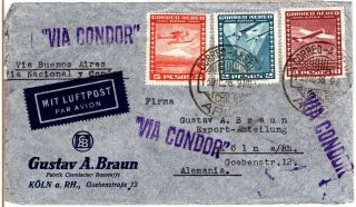 1936 Chile Airmail Cover To Germany - Arica - Via Condor - With 10 Stamps