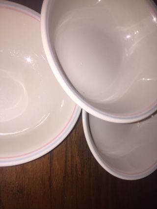 4 Corelle Corning Forever Yours Soup Cereal Bowls Beige W/ Pink Blue Stripes