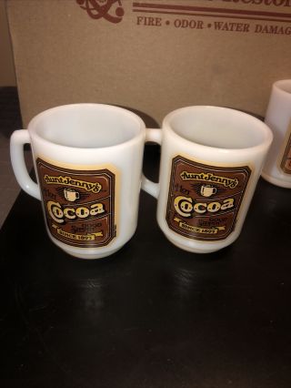 2 Vintage Aunt Jenny’s Cocoa Mug Oven Proof Made In USA Milk Glass 3