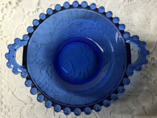 Cobalt Blue Vaseline Glass Candlewick Pattern Nappy Bowl Jam Uranium Handled Art