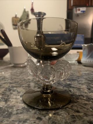 Vintage Morgantown Chanticleer Rooster Cocktail Glass — Smokey Brown 1930 - 50