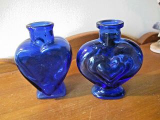 Vintage Cobalt Blue Glass Heart Shaped Bottles Jars