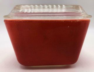 Vintage Pyrex Primary Colors Red Refrigerator Dish W/ Glass Lid 501 - B Usa (chip)