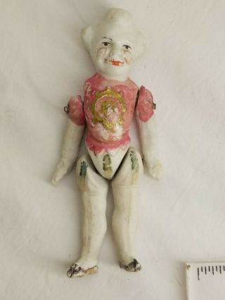 Antique Small Germany Bisque Jointed Clown Dollhouse Doll - Hertwig?
