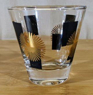 Vintage Mid - Century Modern Atomic Starburst Black & Gold Shot Glass - Barware